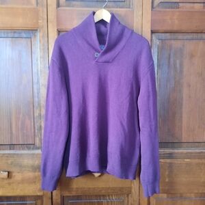 UNTUCKit Van Douzer Solid merino wool cotton blend shawl cowlneck sweater 40316